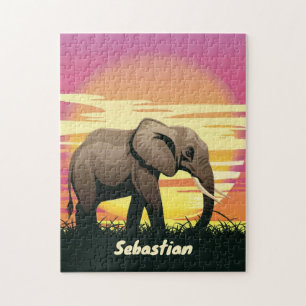 Quebra-cabeça Safari Sunset Elephant Silhouette Personalizado