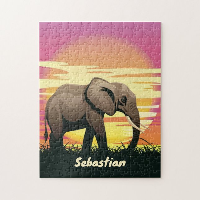 Quebra-cabeça Safari Sunset Elephant Silhouette Personalizado (Vertical)