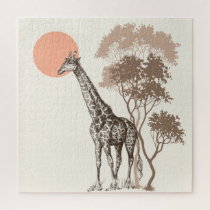Quebra-cabeça Safari Sunset Giraffe Nature Scenery