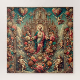 Quebra-cabeça Sagrado Coração de Jesus Arte Floral Barroca