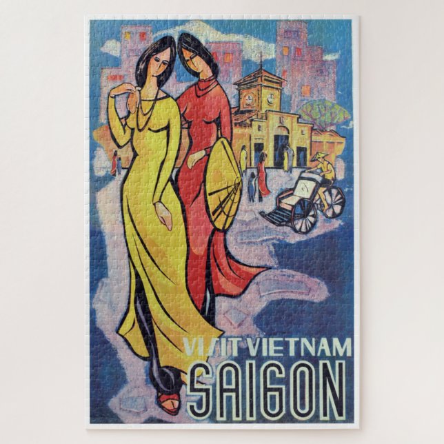 Quebra-cabeça Saigon, Vietnam - impressão do viagem do art deco (Vertical)