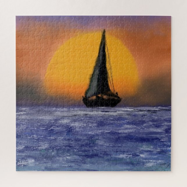 Quebra-cabeça Sailboat Sunset - Watercolor Art - (Vertical)
