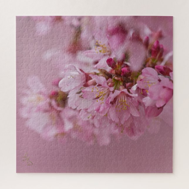Quebra-cabeça Sakura Flores de Cerejeira Rosa Pálido Reflexos (Vertical)