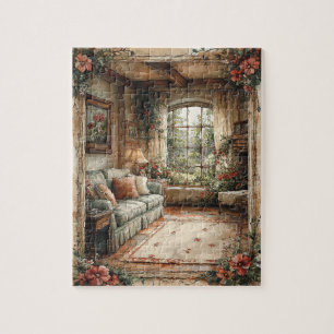 Quebra-cabeça Sala de Estar Floral Vintage Cottagecore em Casa