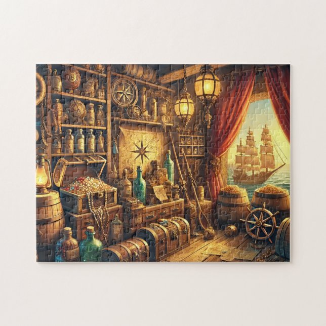 Quebra-cabeça Sala do Tesouro Pirata Náutico Ouro & Mapas (Horizontal)