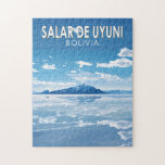 Quebra-cabeça Salar de Uyuni Bolivia Viagem Art Vintage<br><div class="desc">Salar de Uyuni num estilo de arte vetorial. Salar de Uyuni,  no meio dos Andes no sudoeste da Bolívia,  é o maior apartamento salgado do mundo.</div>