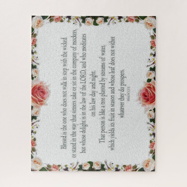 Quebra-cabeça Salm 1 Art - Abençoado, Direito, com Design Floral (Vertical)