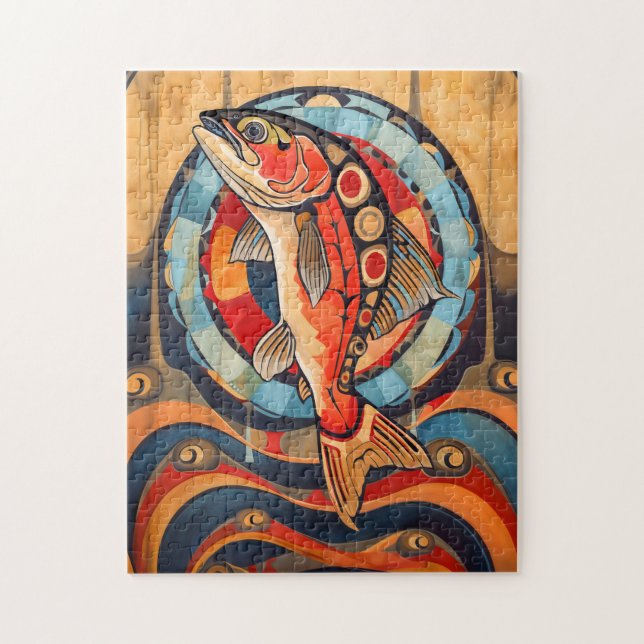 Quebra-cabeça Salmon Totem – Journey in Deco Style (Vertical)