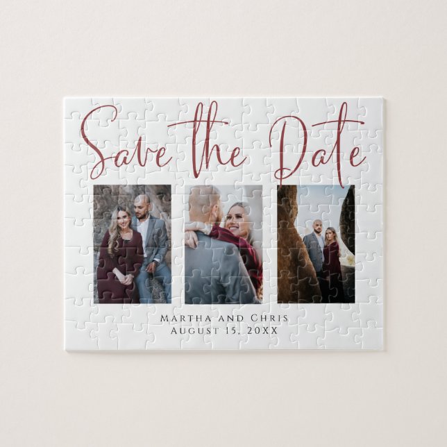 Quebra-cabeça Salve a Data 3 Foto Casamento Envio Personalizado (Horizontal)