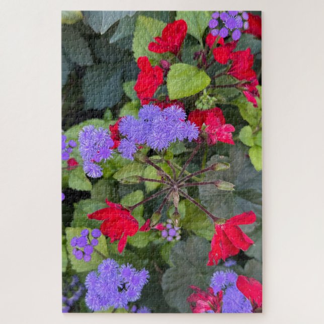 Quebra-cabeça Salvia Vermelha e Ageratum Roxo, Cidade de Quebec (Vertical)