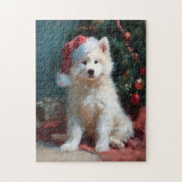 Quebra-cabeça Samoyed Puppy Christmas Painting