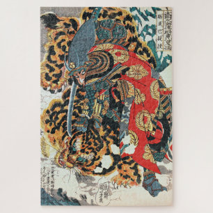 Quebra-cabeça Samurai Fighting a Tiger, Kuniyoshi, Ukiyo-e