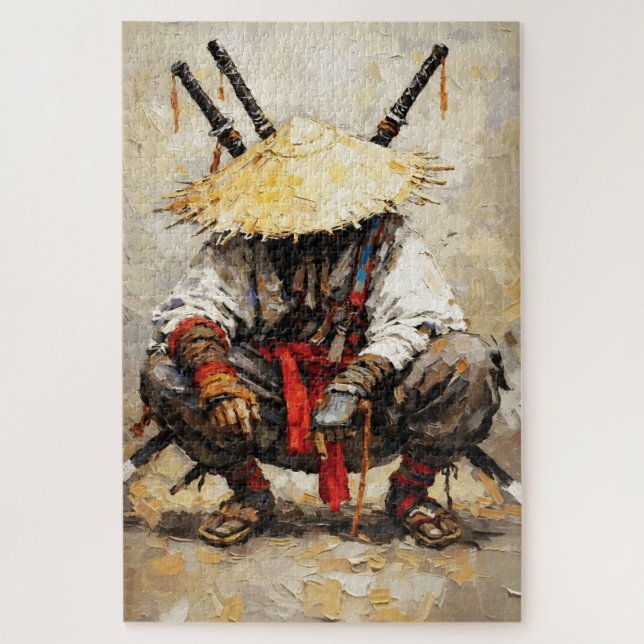 Quebra-cabeça Samurai Resting Palette Knife Orange Impasto (Vertical)