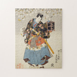 Quebra-cabeça Samurai segurando Lanterna Ukiyo-e Jigsaw Quebra-c