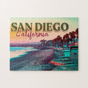Quebra-cabeça San Diego Beach California Watercolor Sunset 60