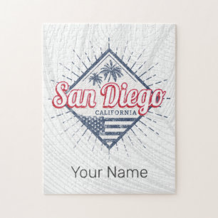 Quebra-cabeça San Diego City California Retro Palm Trees Vintage
