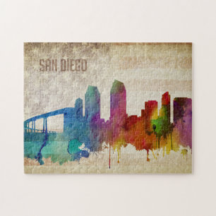 Quebra-cabeça San Diego, skyline da cidade da aguarela de CA