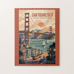 Quebra-cabeça San Francisco California Skyline Viagem Art Retro