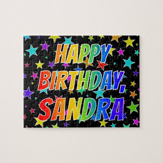 Quebra-cabeça "SANDRA" Primeiro Nome, Diversão "FELIZ ANIVERSÁRI (Horizontal)