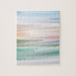 Quebra-cabeça Sandy Beach Ocean Waves Sunset Abstrato Watercolor