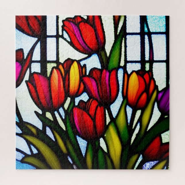 Quebra-cabeça "Sangue de Vidro Arrefecido: Tulipas de Luz Líder  (Vertical)