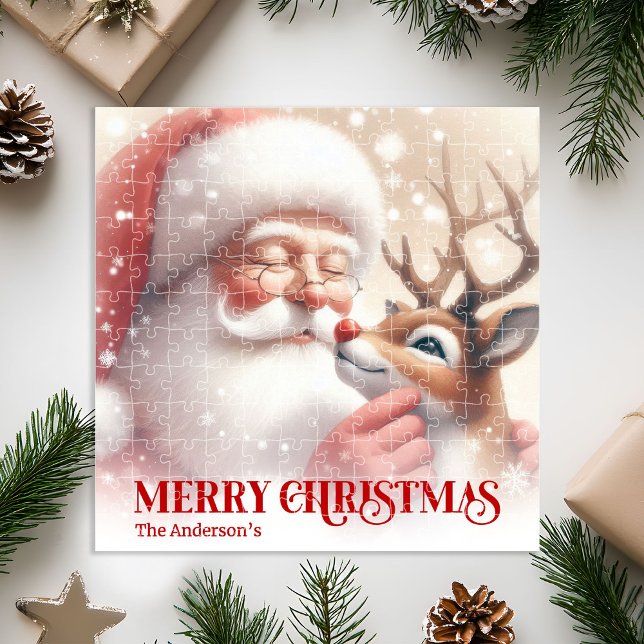 Quebra-cabeça Santa and Rudolph Custom Puzzle Great Kids Gift (Santa and Rudolph Custom Winter Puzzle Great Kids Gift)