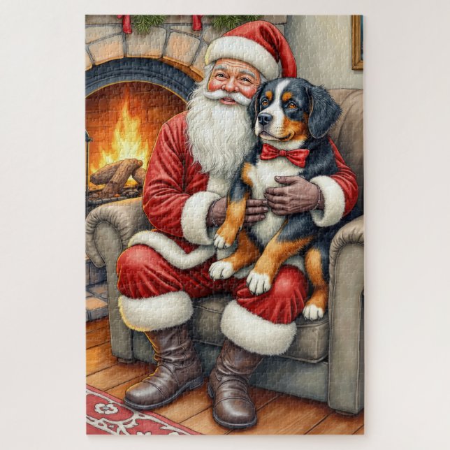 Quebra-cabeça Santa Claus Holding Bernese Mountain Dog Christmas (Vertical)