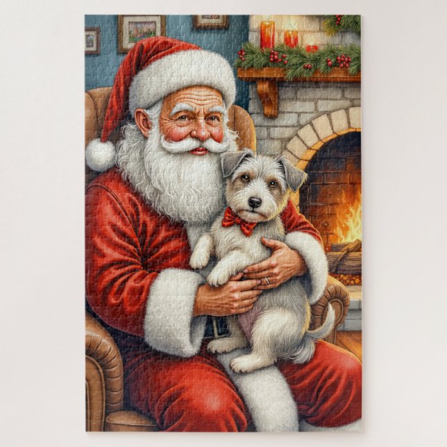 Quebra-cabeça Santa Claus Holding Biewer Terrier Christmas Art (Vertical)