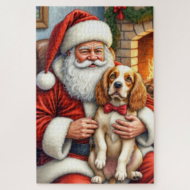 Quebra-cabeça Santa Claus Holding Cocker Spaniel Christmas Art (Vertical)
