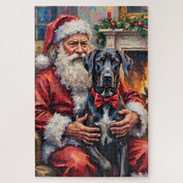 Quebra-cabeça Santa Claus Holding Great Dane Christmas Art (Vertical)