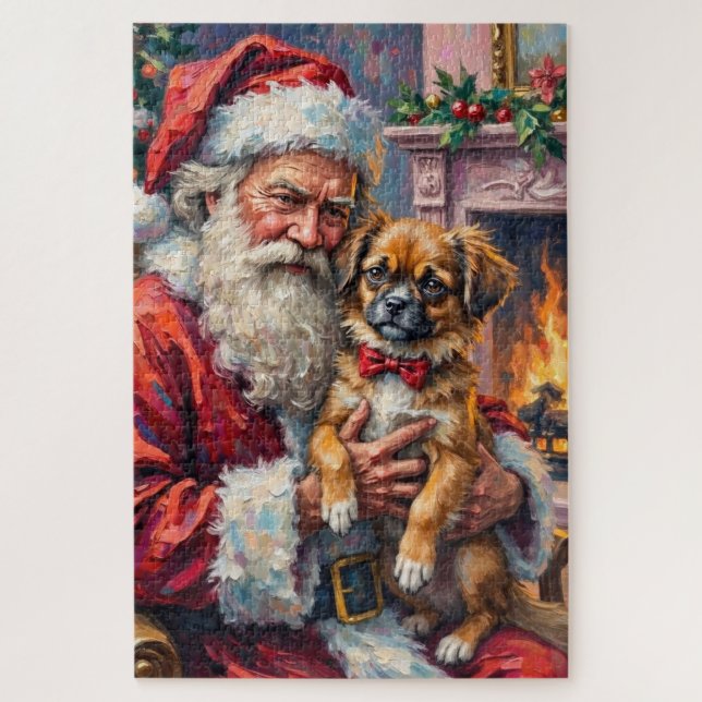 Quebra-cabeça Santa Claus Holding Japanese Chin Christmas Art (Vertical)