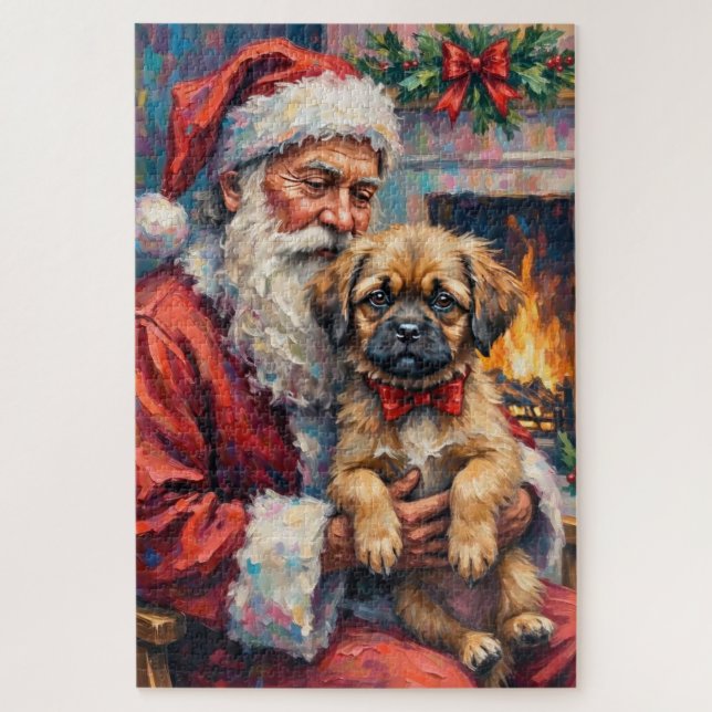 Quebra-cabeça Santa Claus Holding Lhasa Apso Christmas Art (Vertical)