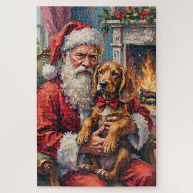 Quebra-cabeça Santa Claus Holding Otterhound Christmas Art (Vertical)