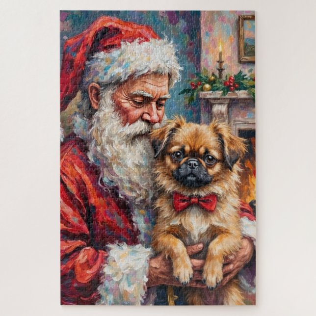 Quebra-cabeça Santa Claus Holding Pekingese Christmas Art (Vertical)