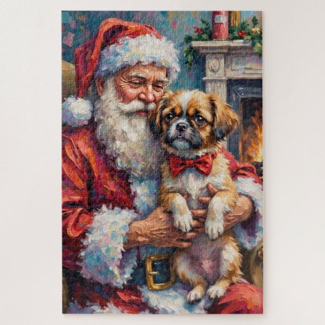 Quebra-cabeça Santa Claus Holding Shih Tzu Christmas Art (Vertical)