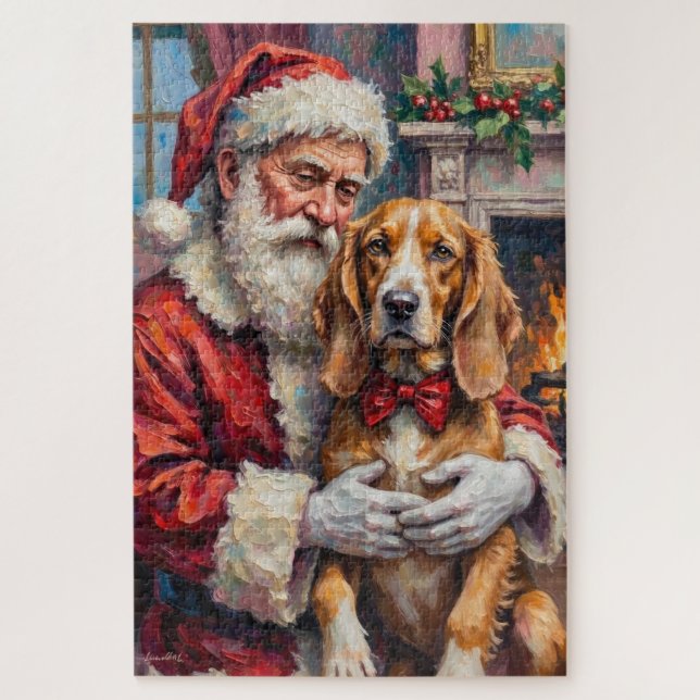 Quebra-cabeça Santa Claus Holding Silken Windhound Christmas Art (Vertical)