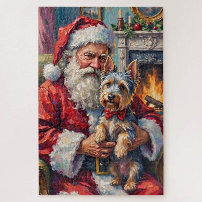 Quebra-cabeça Santa Claus Holding Skye Terrier Christmas Art (Vertical)
