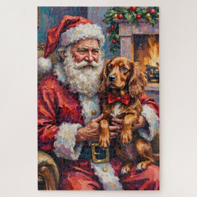Quebra-cabeça Santa Claus Holding Sussex Spaniel Christmas Art (Vertical)