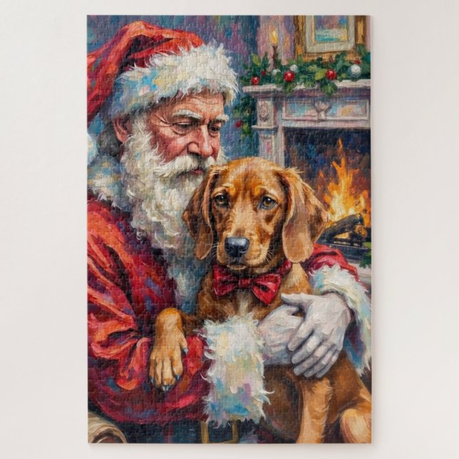 Quebra-cabeça Santa Claus Holding Vizsla Christmas Art (Vertical)