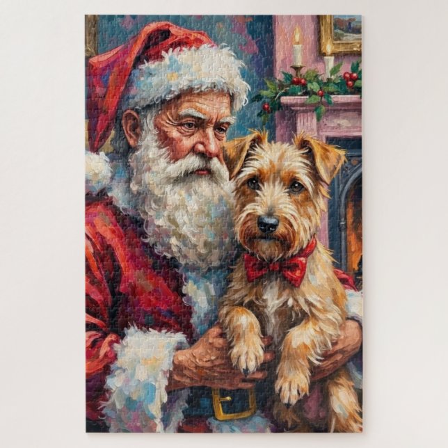 Quebra-cabeça Santa Claus Holding Wheaten Terrier Christmas Art (Vertical)