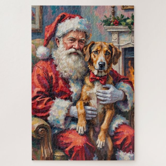 Quebra-cabeça Santa Claus Holding Wolfhound Christmas Art (Vertical)