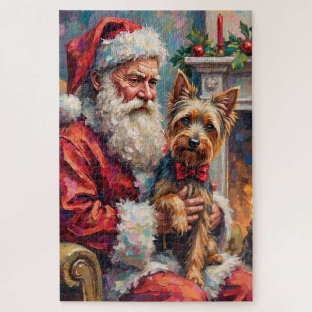 Quebra-cabeça Santa Claus Holding Yorkshire Terrier Christmas  (Vertical)