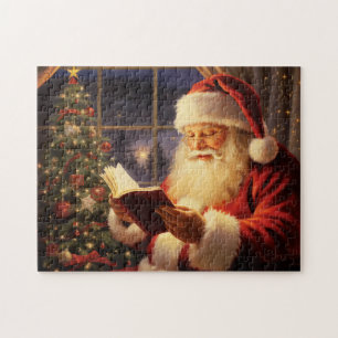Quebra-cabeça Santa Claus Lendo pela Árvore de Natal