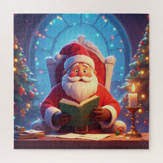 Quebra-cabeça Santa Claus Reading a Book by Candlelight