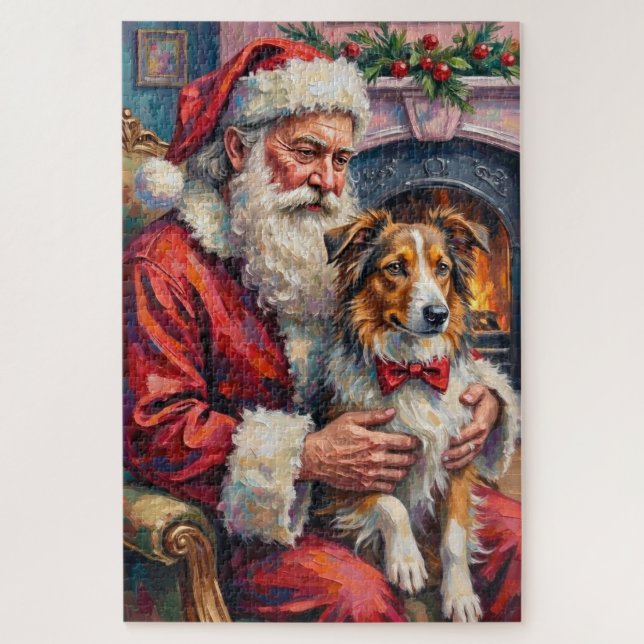 Quebra-cabeça Santa Claus Shetland Sheepdog Christmas Art (Vertical)