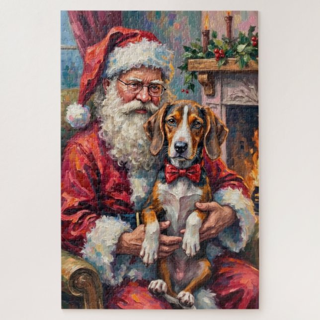 Quebra-cabeça Santa Claus Treeing Walker Coonhound Christmas Art (Vertical)