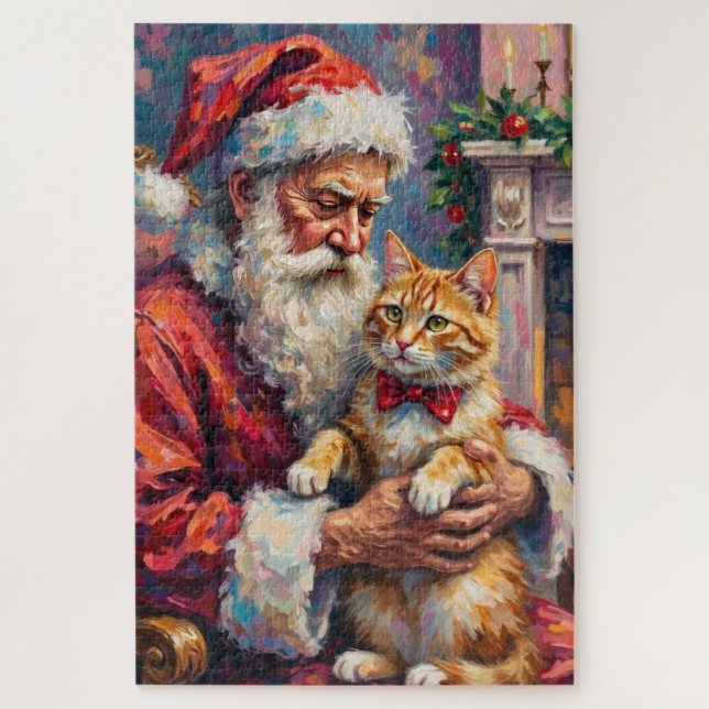 Quebra-cabeça Santa Claus Turkish Angora Cat Christmas Art (Vertical)
