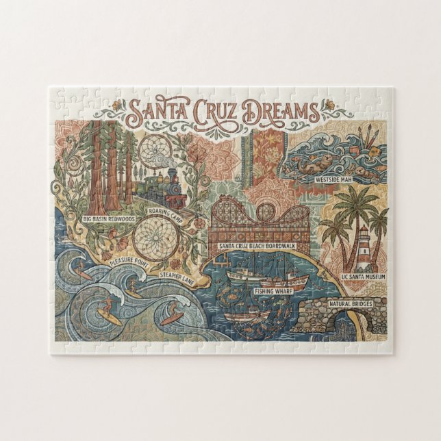 Quebra-cabeça Santa Cruz California Dreams Map  Surfing Coast (Horizontal)