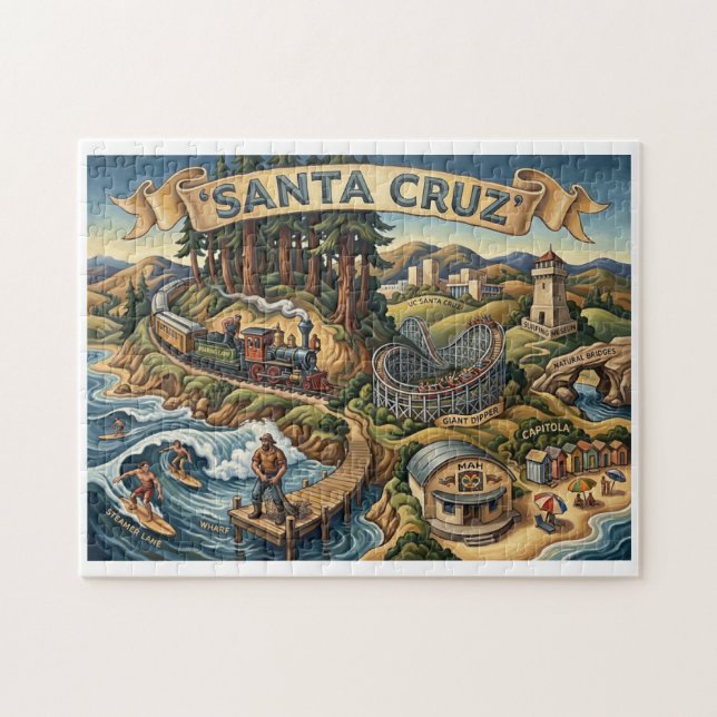 Quebra-cabeça Santa Cruz California Illustrated Map UCSC Wharf (Horizontal)