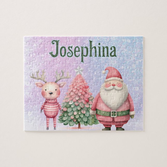 Quebra-cabeça Santa Custom Child Name Puzzle  (Horizontal)